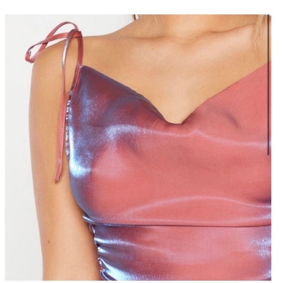PrettyLittleThing Iridescent Ruched CowlNeck Dress - Picture 3 of 8